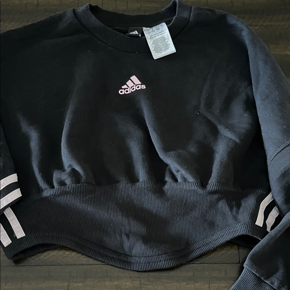 Adidas Cropped Black Sweatshirt with Pink Accents